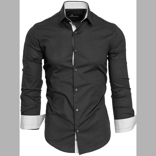 Men's Slim Fit Contrast Trim Long Sleeve Shirt