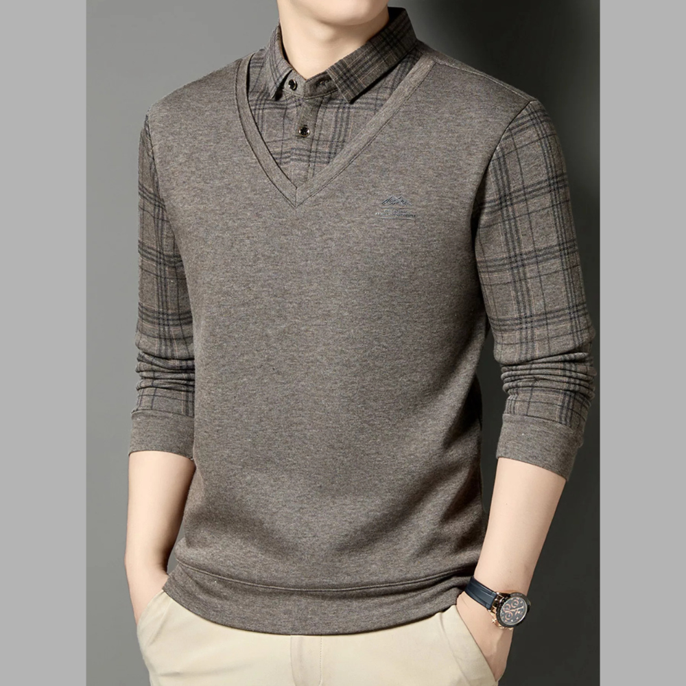 Men's Plus Size Layered Style Long Sleeve T-Shirt