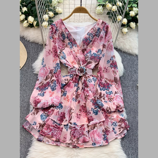 Floral Print Ruffle Hem Mini Dress
