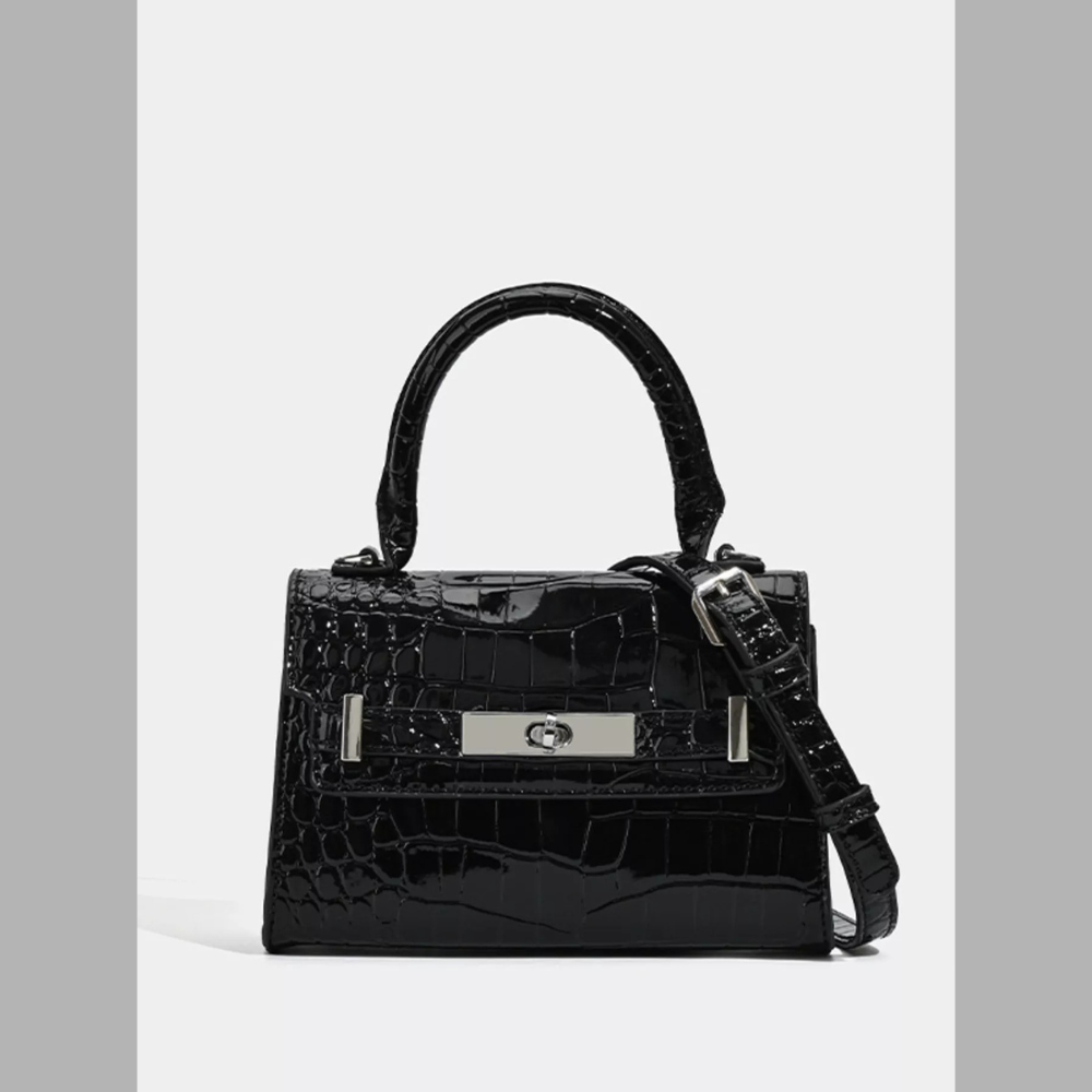 Croc-Embossed Top Handle Handbag