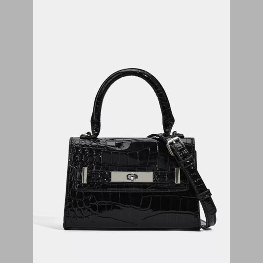 Croc-Embossed Top Handle Handbag