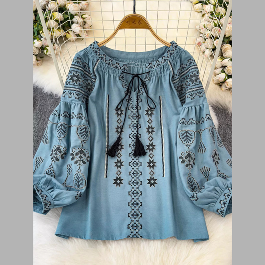 Tie Neck Long Sleeve Blouse