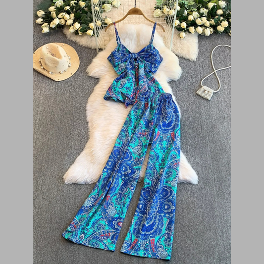 Printed Cami and Wide Leg Pants Set