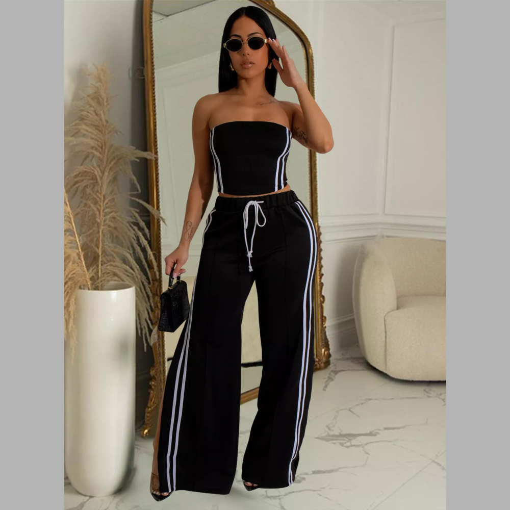 Sleeveless Tube Top and Wide Leg Pants Set