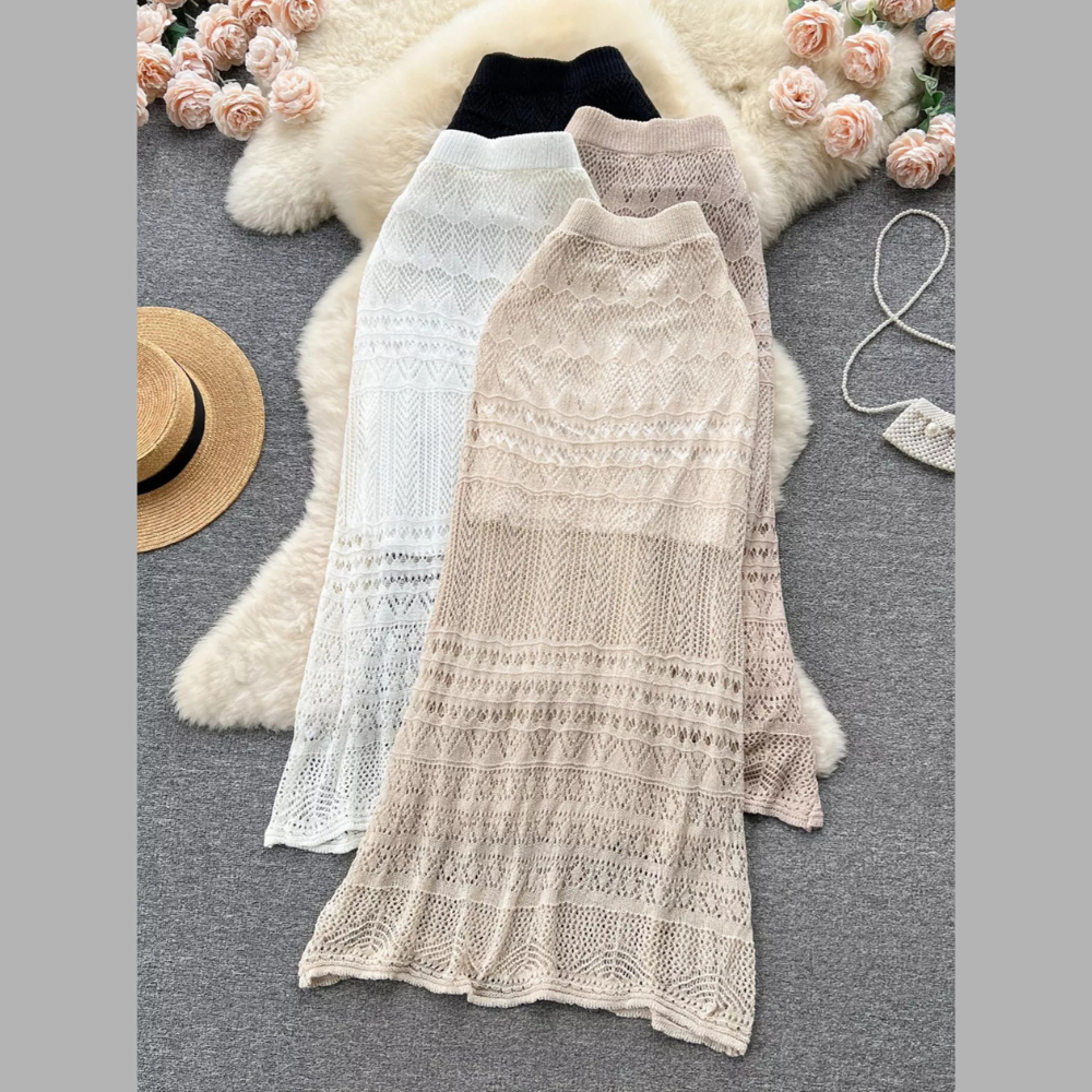 Knitted Hollow Out Maxi Skirt