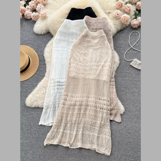 Knitted Hollow Out Maxi Skirt