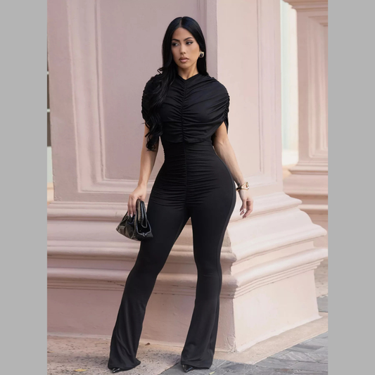 Ruched Flare Leg Jumpsuit