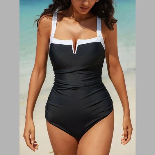 Contrast Trim Ruched One-Piece Swimsuit