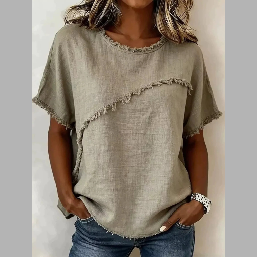 Full Size Frayed Hem Short Sleeve Top Plus Size