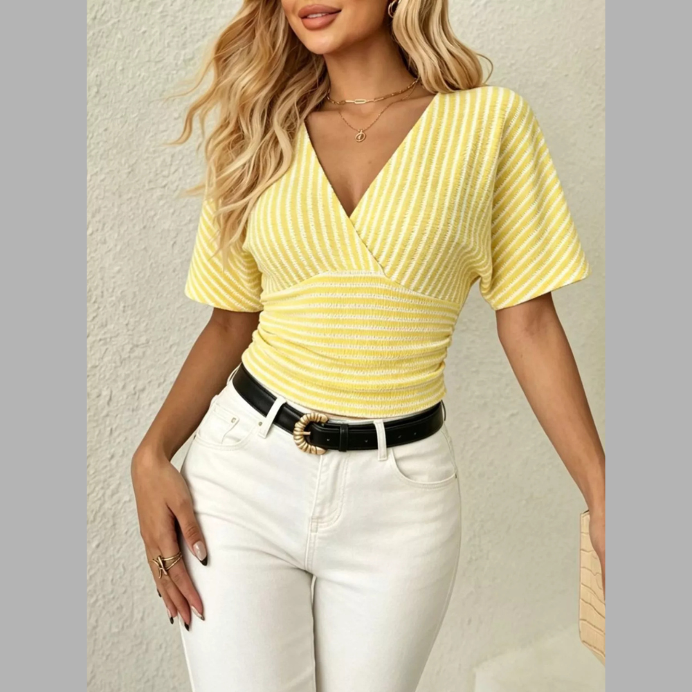Striped Surplice Short Sleeve Top