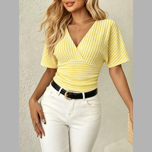 Striped Surplice Short Sleeve Top