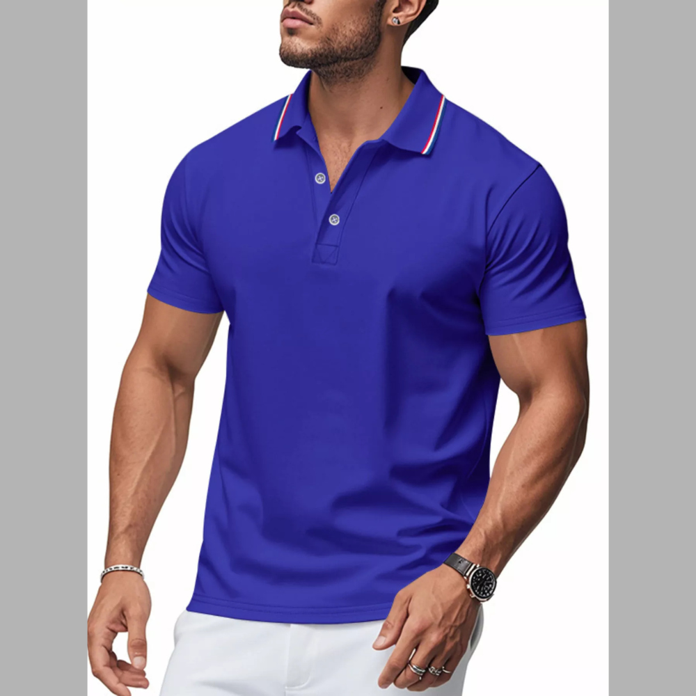 Men's Full Size Casual Button Detail Polo Plus Size
