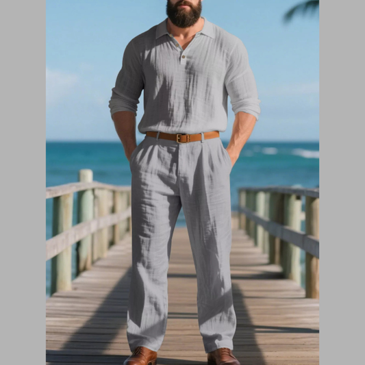 Men's Full Size Long Sleeve Casual Top and Pants Set Plus Size