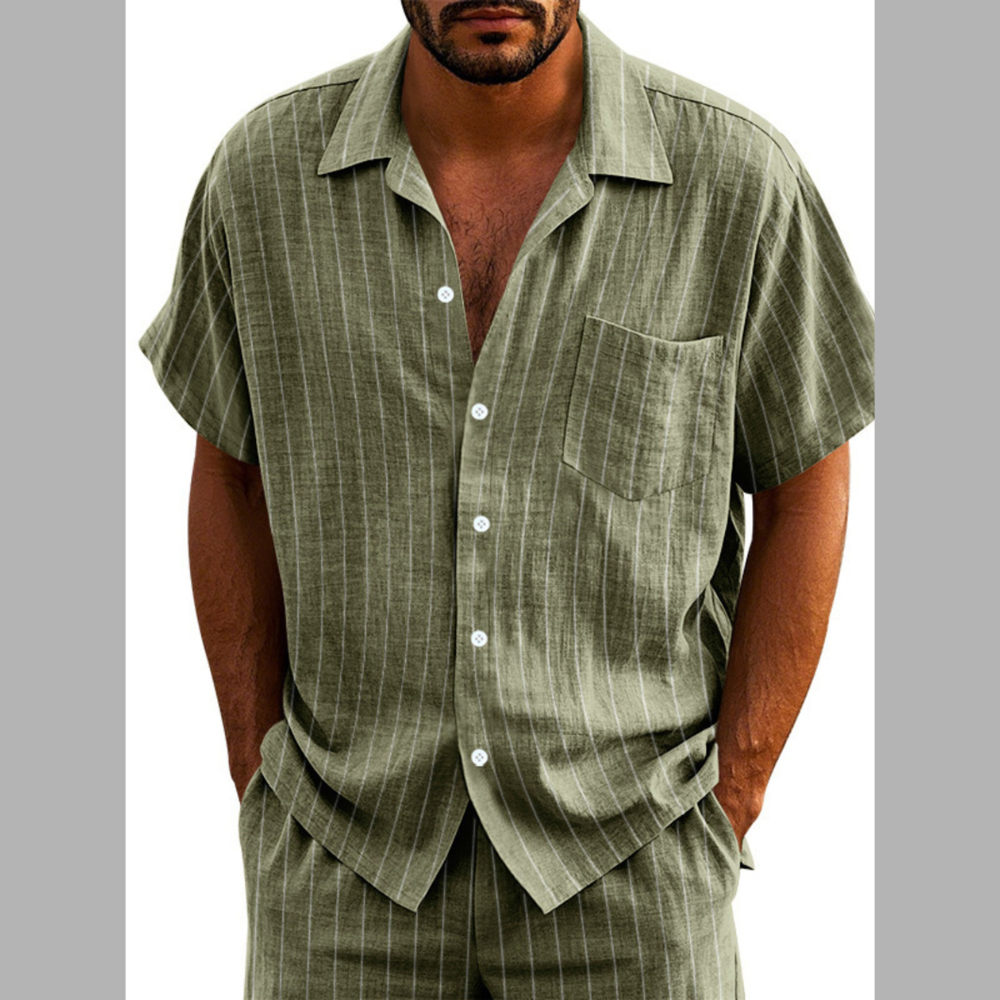 Men's Full Size Casual Striped Short Sleeve Shirt Plus Size
