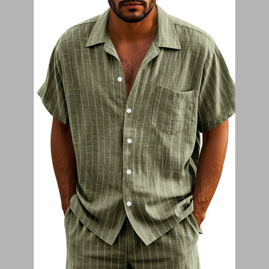 Men's Full Size Casual Striped Short Sleeve Shirt Plus Size