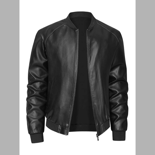 Men's Plus Size Zip Up Casual Leather Jacket