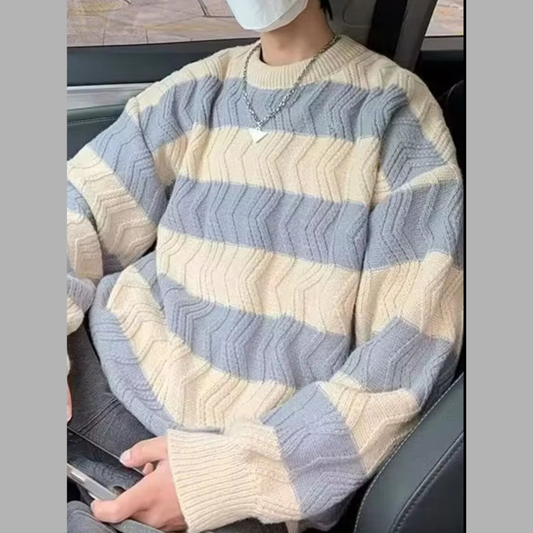 Men's Striped Textured Knit Sweater