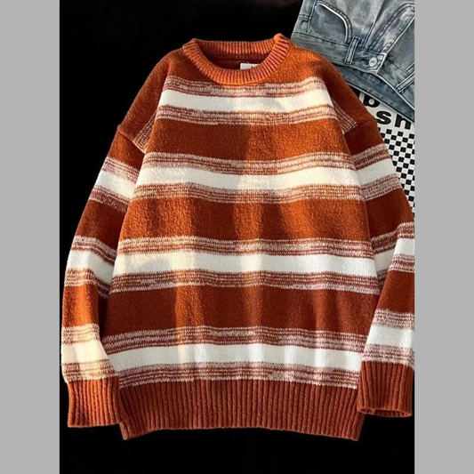 Men's Striped Knit Round Neck Sweater