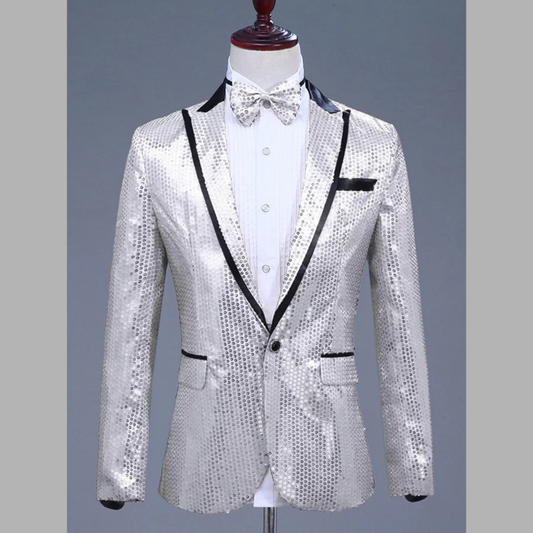Men's Trendy Full Size Sequin One Button Long Sleeve Blazer Plus Size