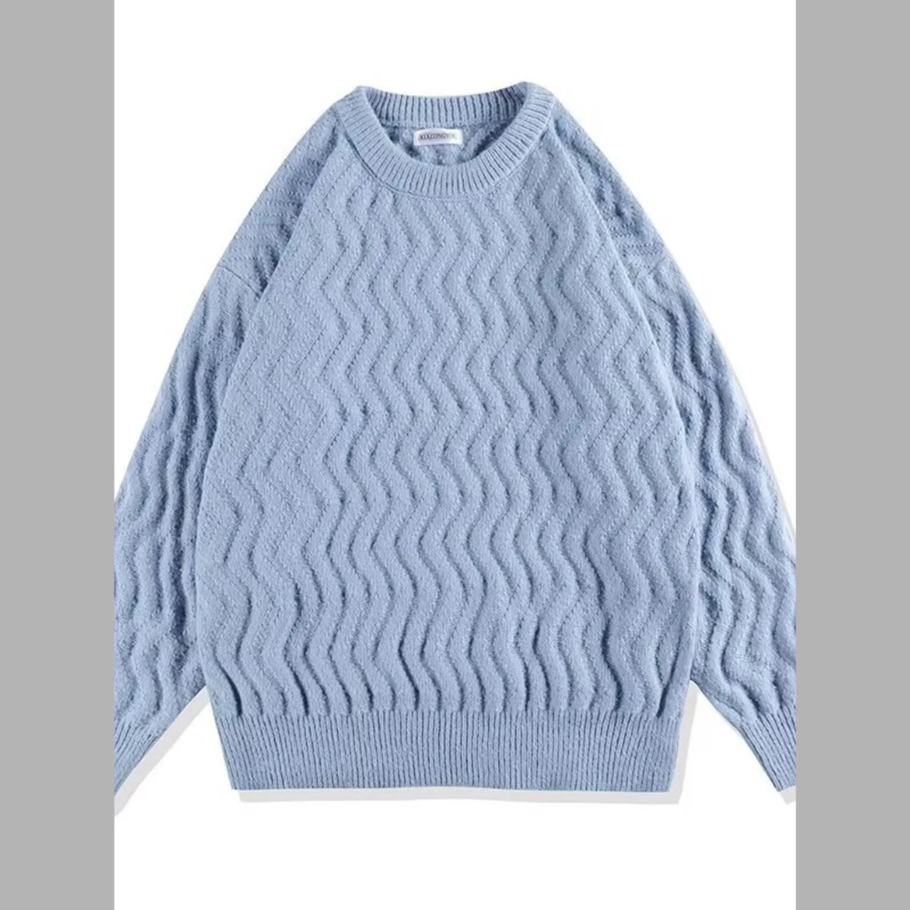 Men's Textured Wave Knit Sweater