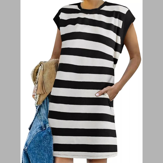 Full Size Casual Striped Short Sleeve Mini Dress Plus Size