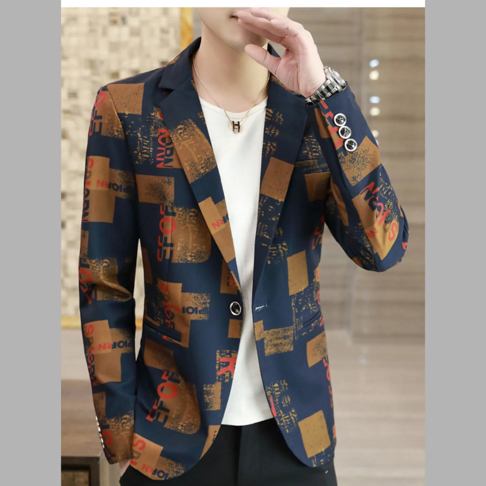 Men's Plus Size Printed One Button Slim Fit Blazer