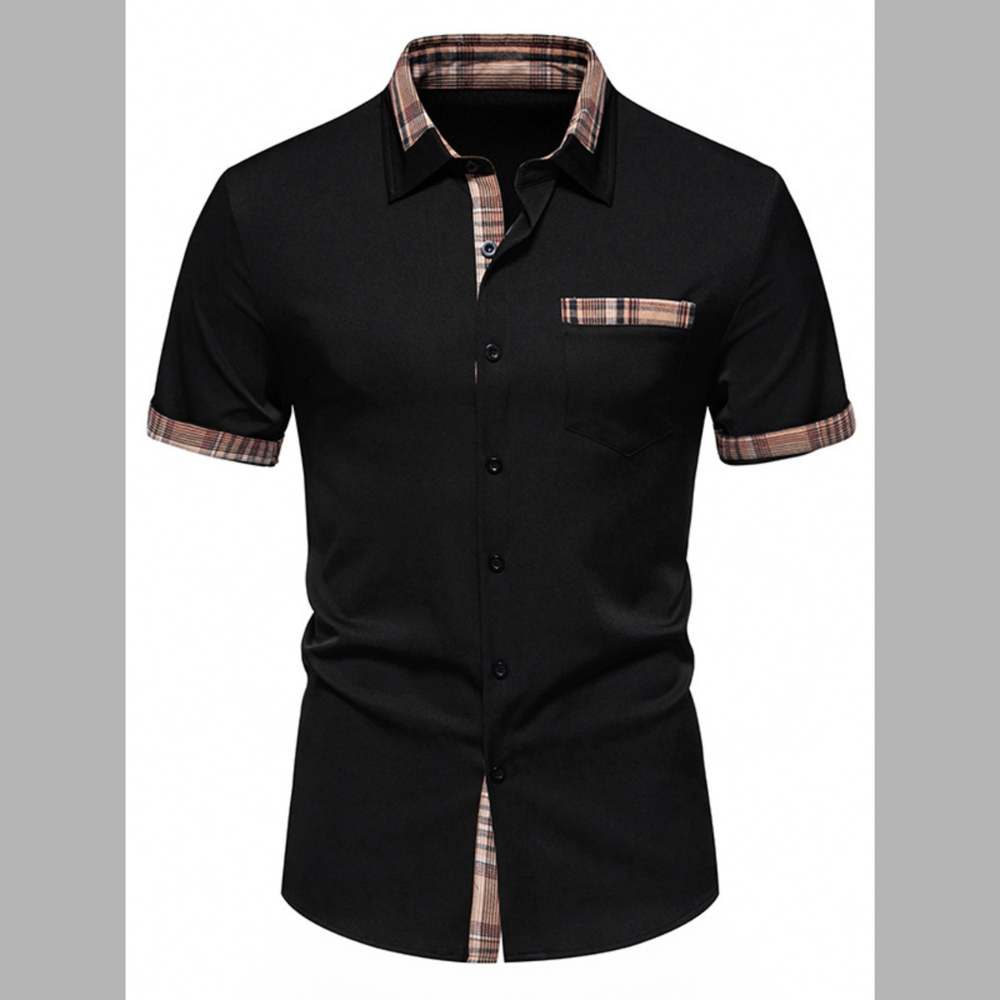 Men's Short Sleeve Plaid Trim Shirt