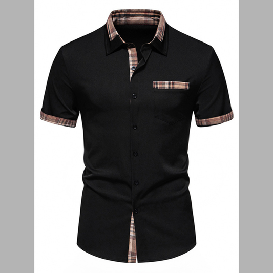 Men's Short Sleeve Plaid Trim Shirt