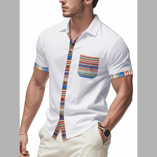 Men's Full Size Short Sleeve Shirt with Colorful Trim Plus Size