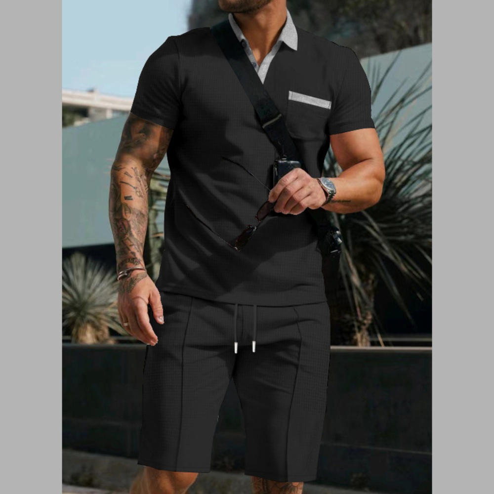 Men's Full Size Trendy Casual Short Sleeve Polo & Shorts Set Plus Size