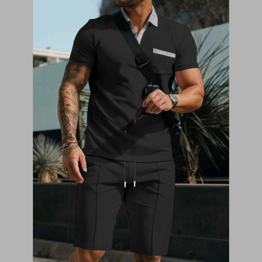 Men's Full Size Trendy Casual Short Sleeve Polo & Shorts Set Plus Size