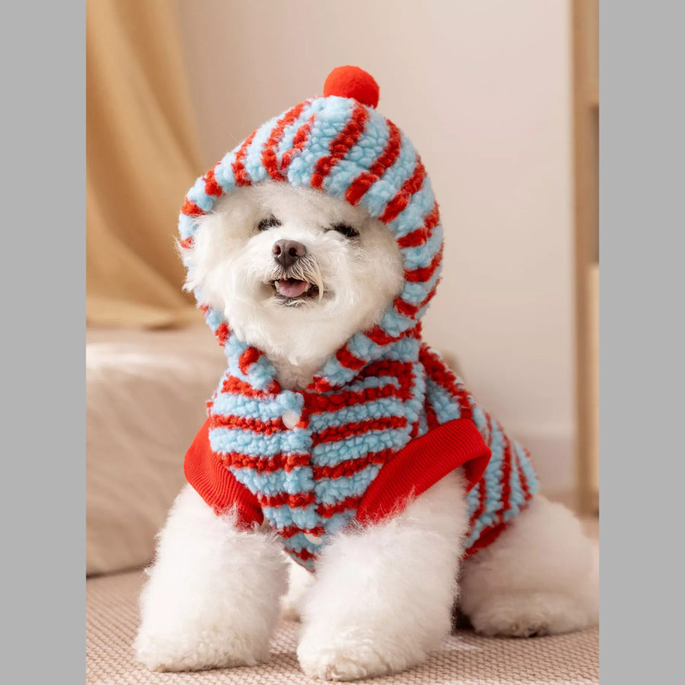 Striped Hooded Plush Pet Sweater