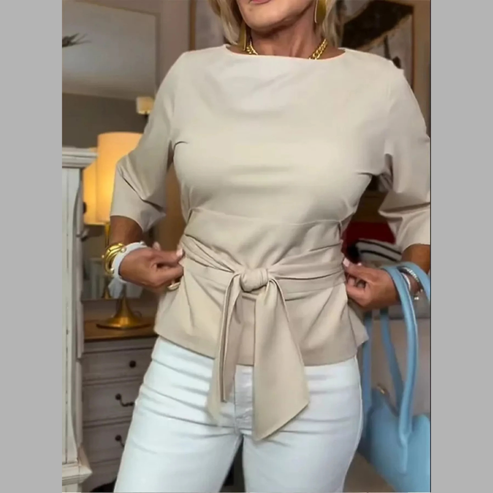 Full Size Tied 3/4 Sleeve Top Plus Size