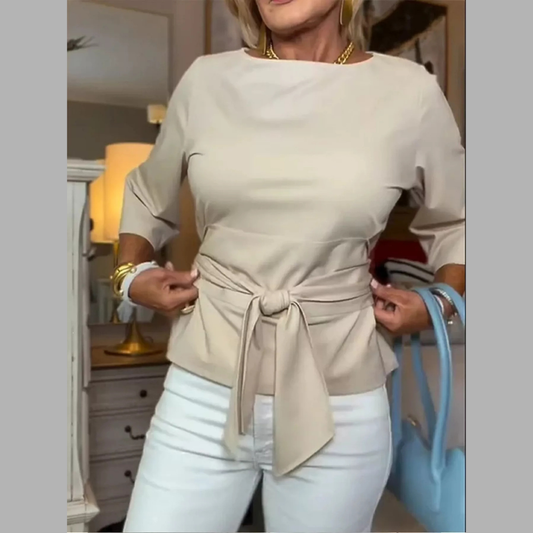 Full Size Tied 3/4 Sleeve Top Plus Size