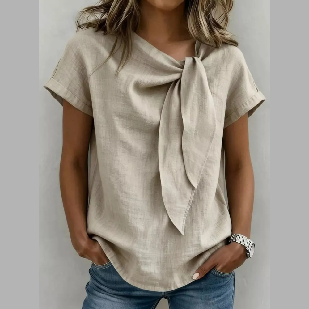 Full Size Bow Tie Neck Short Sleeve Blouse Plus Size