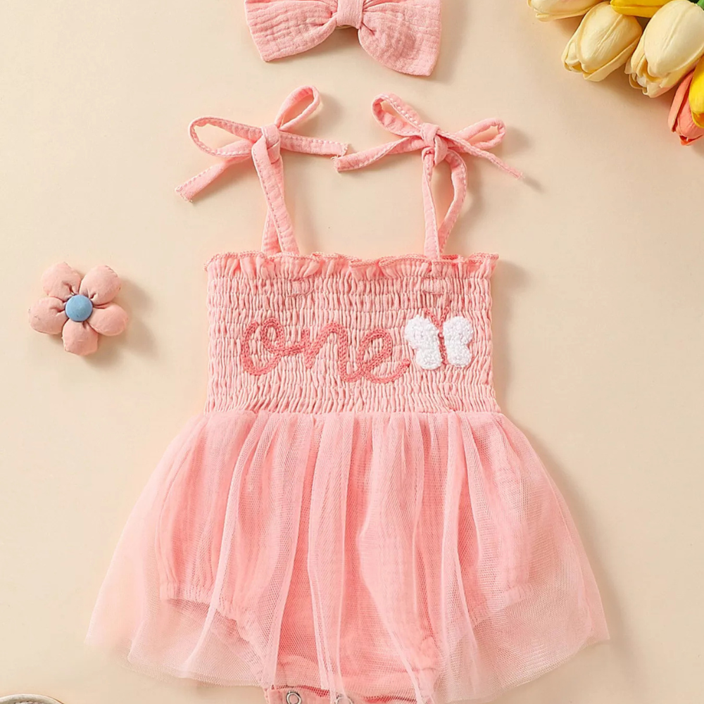 Children's Smocked Tie Shoulder Bodysuit & Headband Set