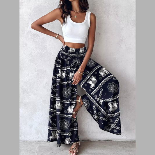 Printed Wide-Leg Pants