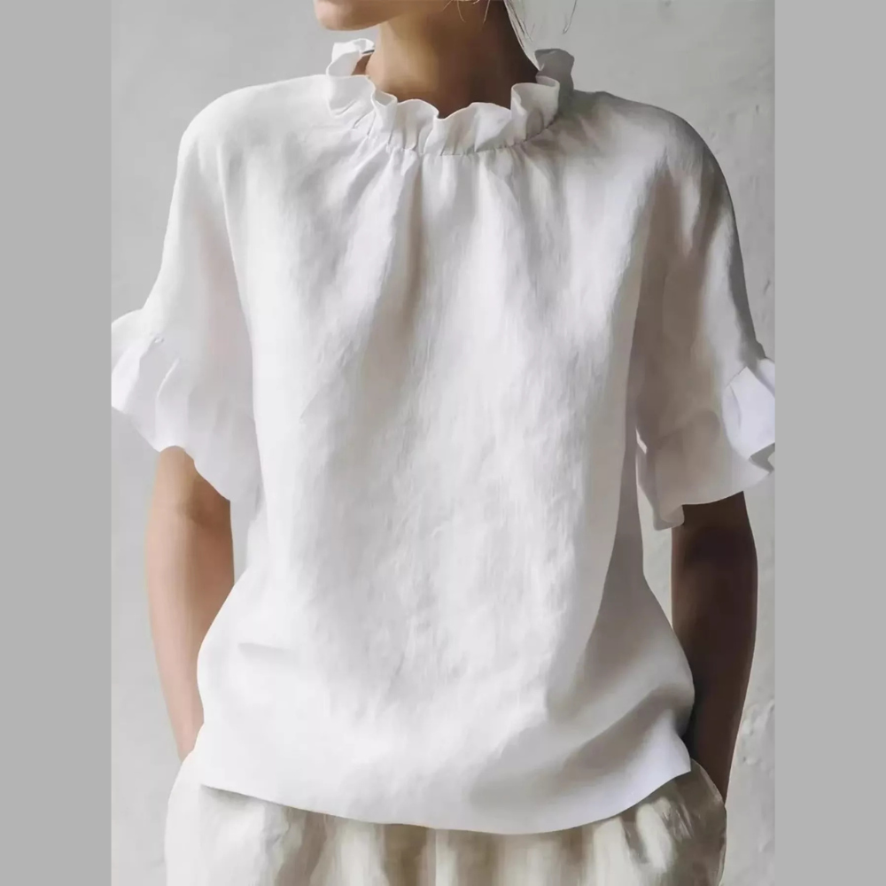 Full Size Ruffled Neck Half Sleeve Blouse Plus Size