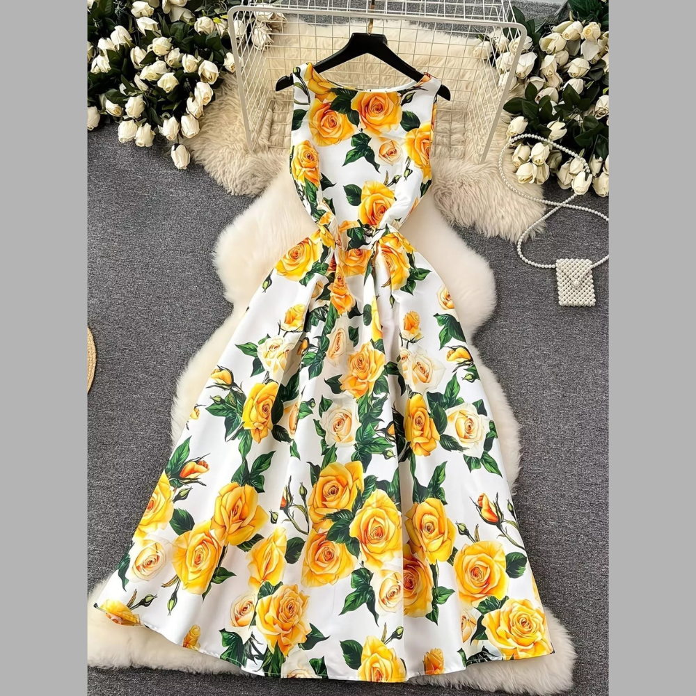 Floral Print Sleeveless Midi Dress