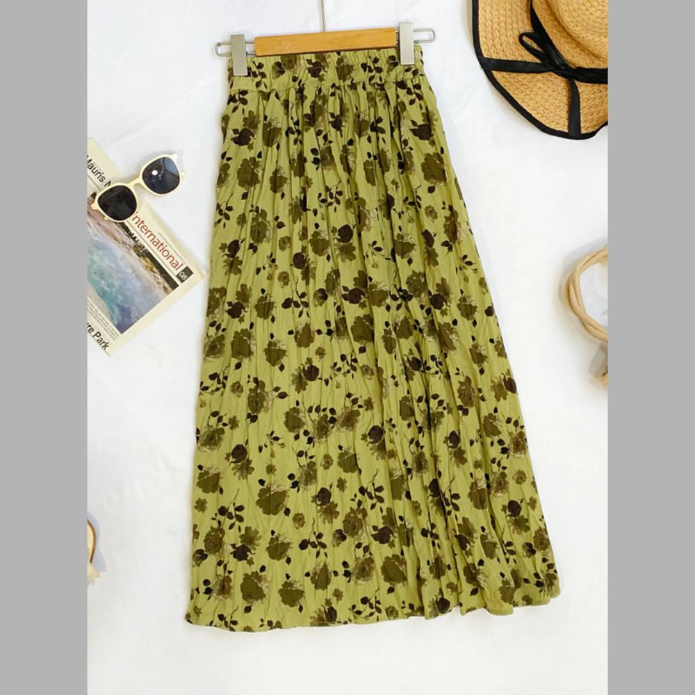 Floral Print Elastic Waist Midi Skirt
