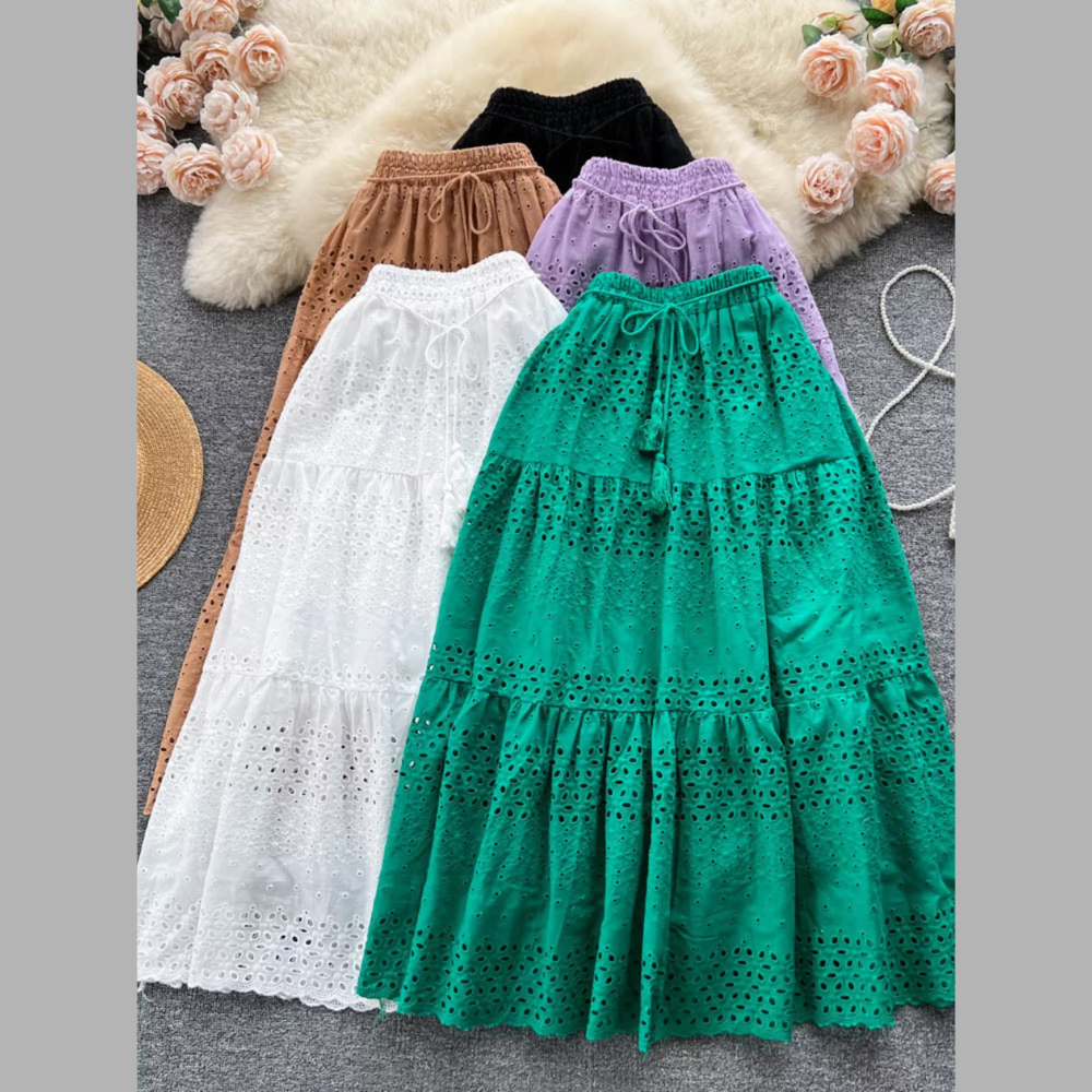 Eyelet Tiered Maxi Skirt