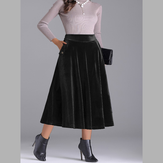 Plus Size Elegant Velvet A-Line Midi Skirt