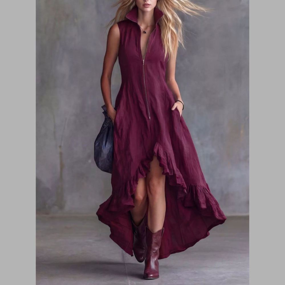 Full Size High-Low Ruffled Zip Front Dress Plus Size