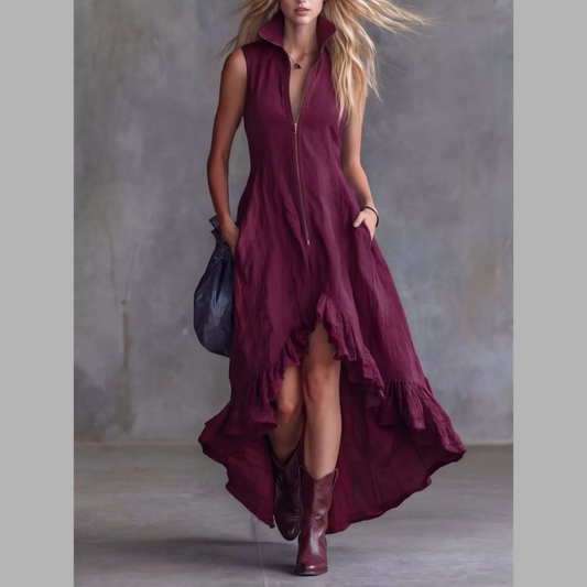 Full Size High-Low Ruffled Zip Front Dress Plus Size