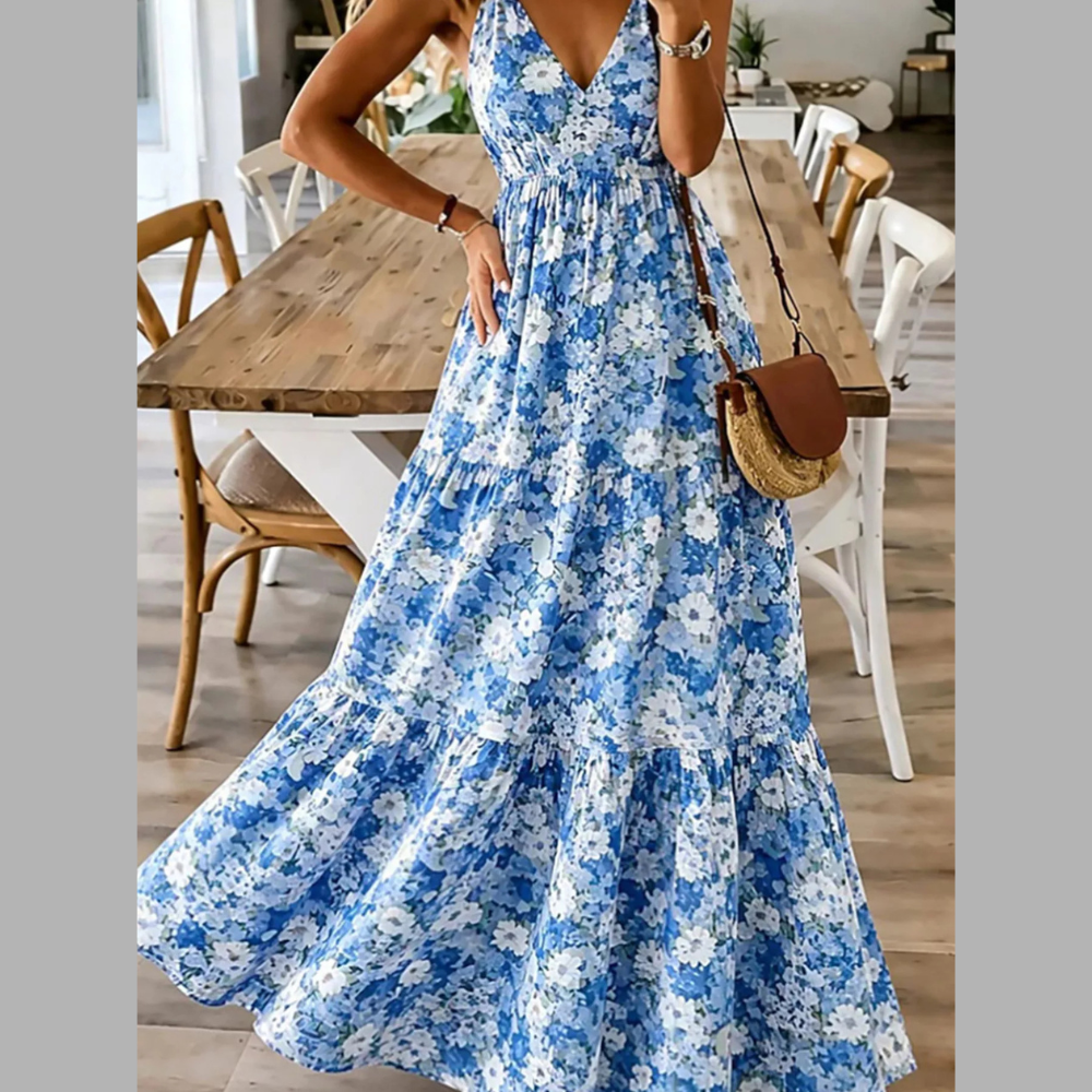 Floral Print Maxi Dress with Spaghetti Straps
