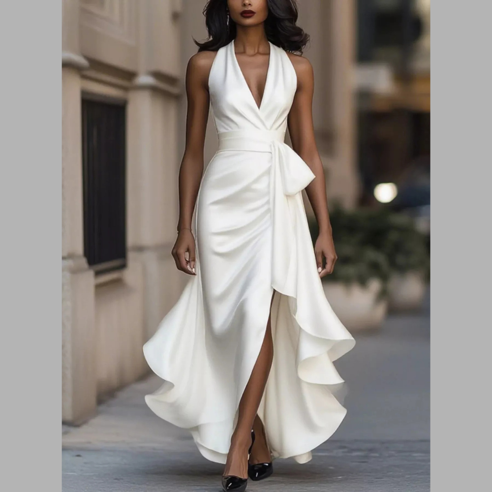 Ruffled Halter Neck Casual Maxi Dress