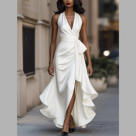 Ruffled Halter Neck Casual Maxi Dress
