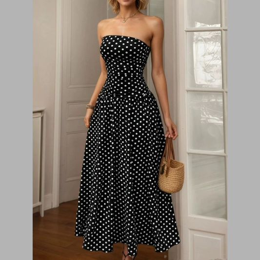 Polka Dot Casual Strapless Maxi Dress