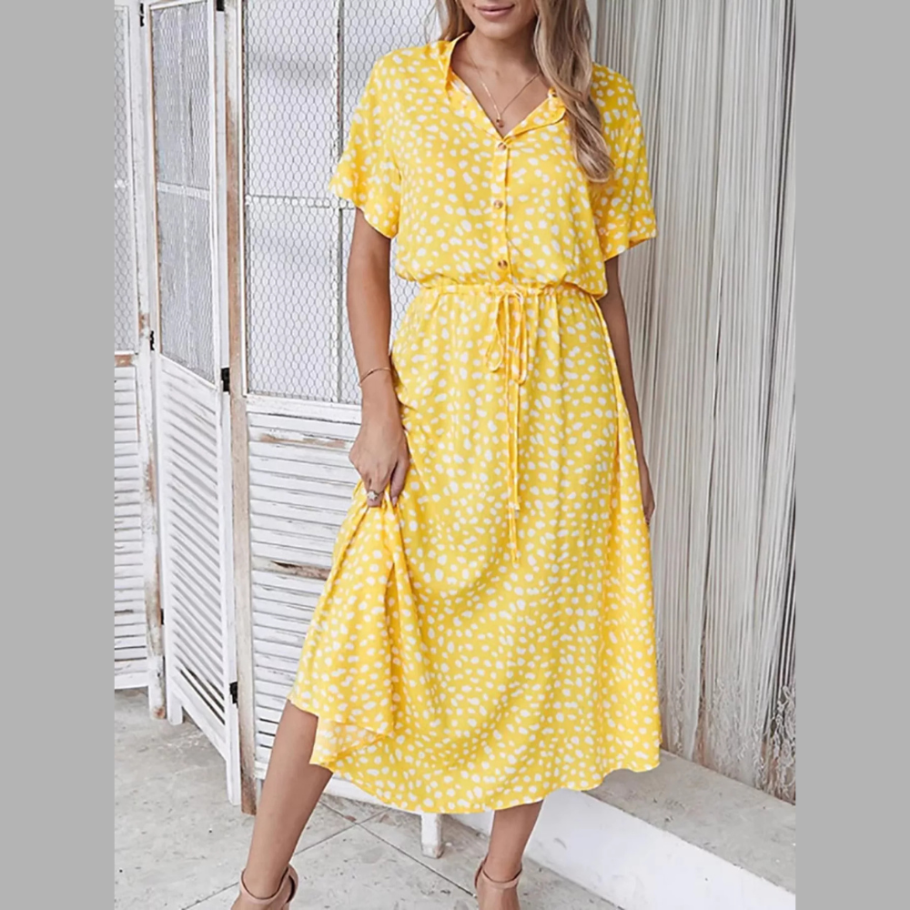 Polka Dot Button Front Midi Dress