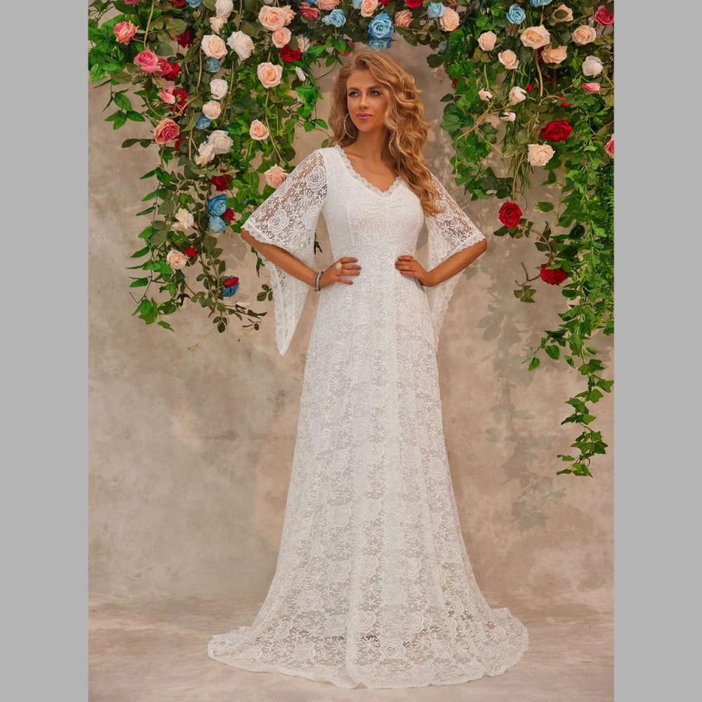 Lace V-Neck Floor length Dress